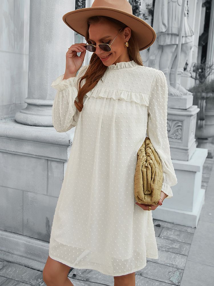 JuliaFashion - 2024 Solid Ruffles High Waist Bohemian Sexy Beach Mini Dress