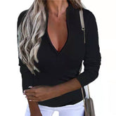 JuliaFashion - 2024 Women Long Sleeve T Shirt Zipper Casaul Tops Vintage Clothes