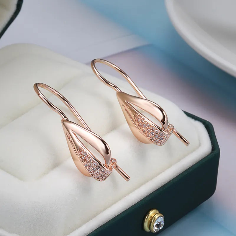 JuliaFashion-Elegant Rose Gold Zircon Dangle Earring
