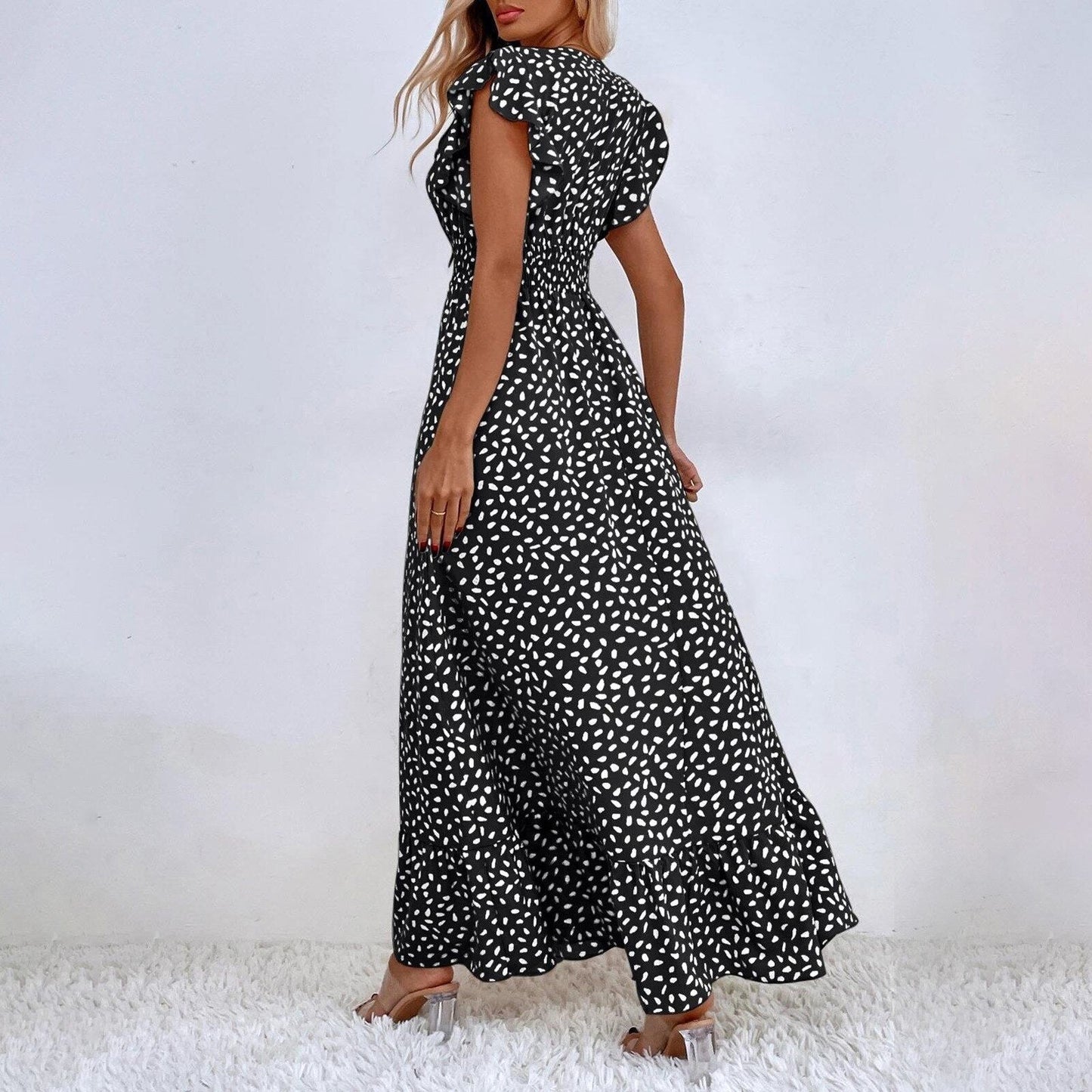 JuliaFashion - 2024 Ruffle Sleeve Summer Beach Sundress Boho Dress