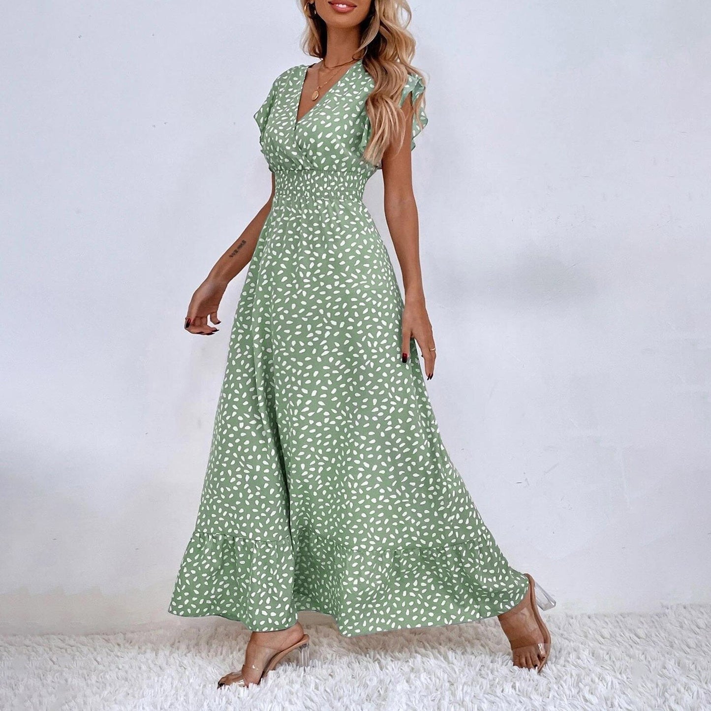 JuliaFashion - 2024 Ruffle Sleeve Summer Beach Sundress Boho Dress