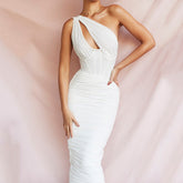 JuliaFashion - Ruched One Shoulder Bodycon Evening Cutout Dress