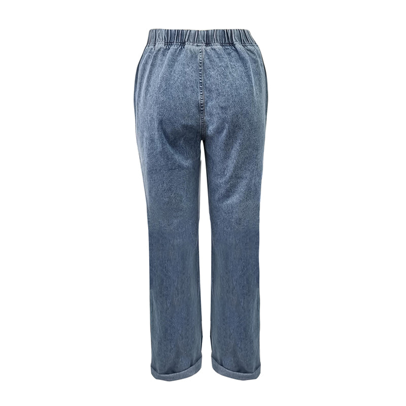 JuliaFashion-Mid-waist Jeans Women's Blue Stretch Patch Harem Pants