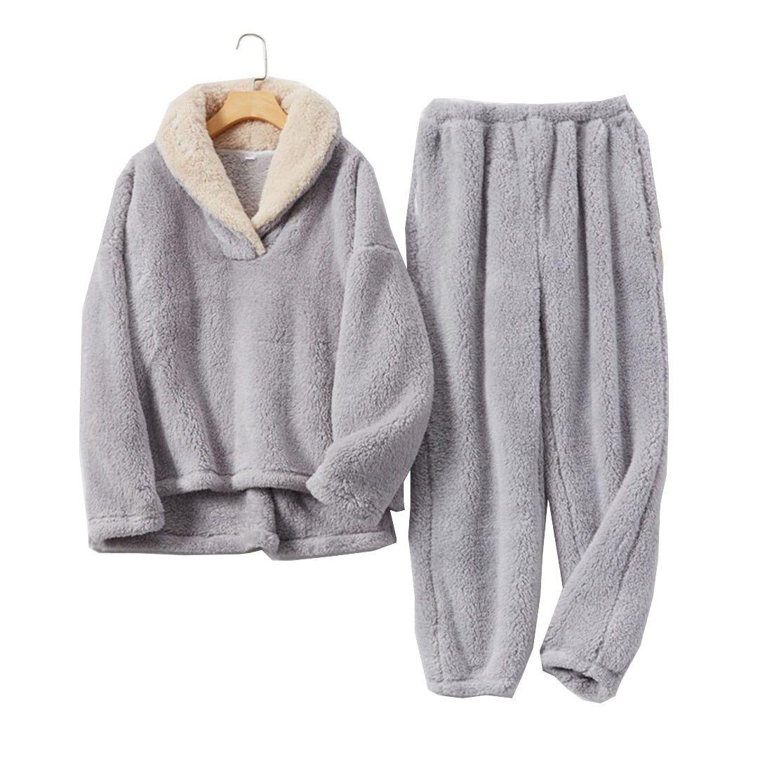 JuliaFashion - 2024 Solid Long Sleeve Winter Fluffy Pijama Suit