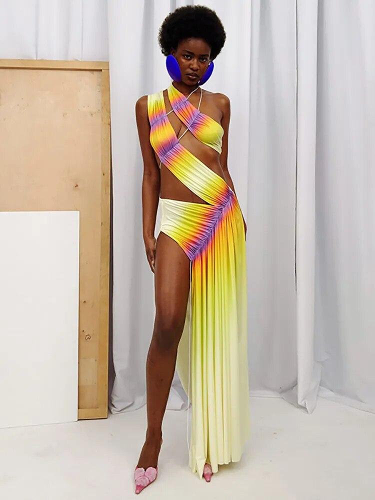 JuliaFashion-Irregular Gradient Sleeveless Maxi Dress