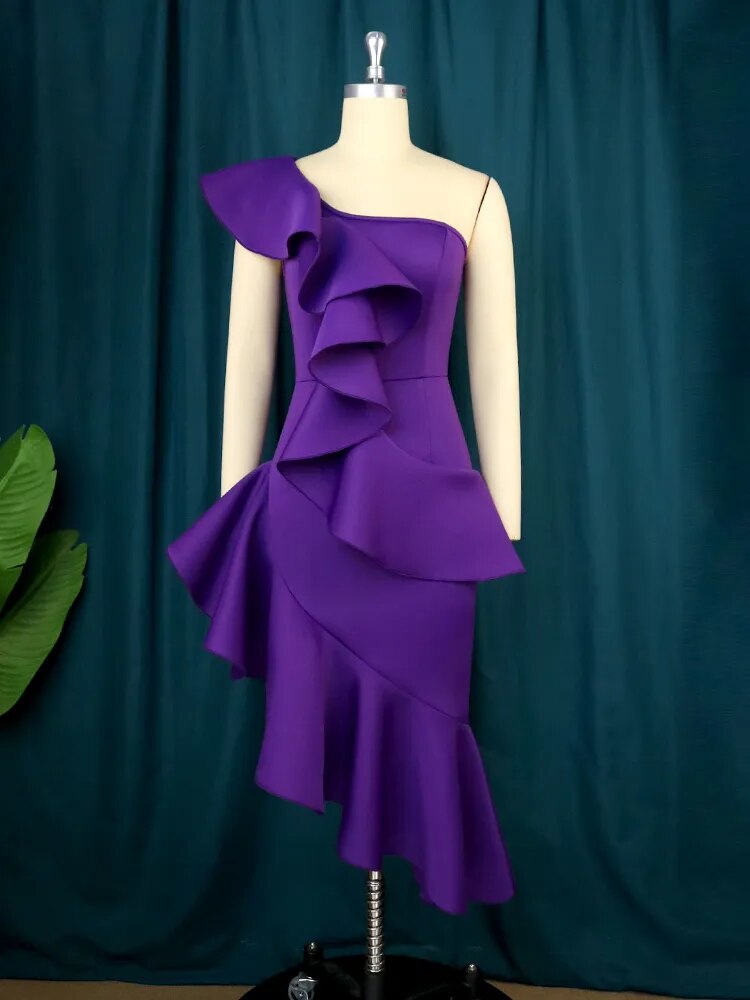 JuliaFashion-One Shoulder Irregular Purple Evening Dress