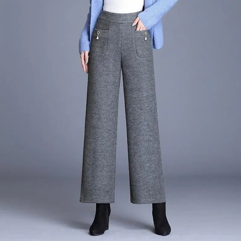 JuliaFashion-Pendent Chic High Waist Loose Classic Straight Trousers