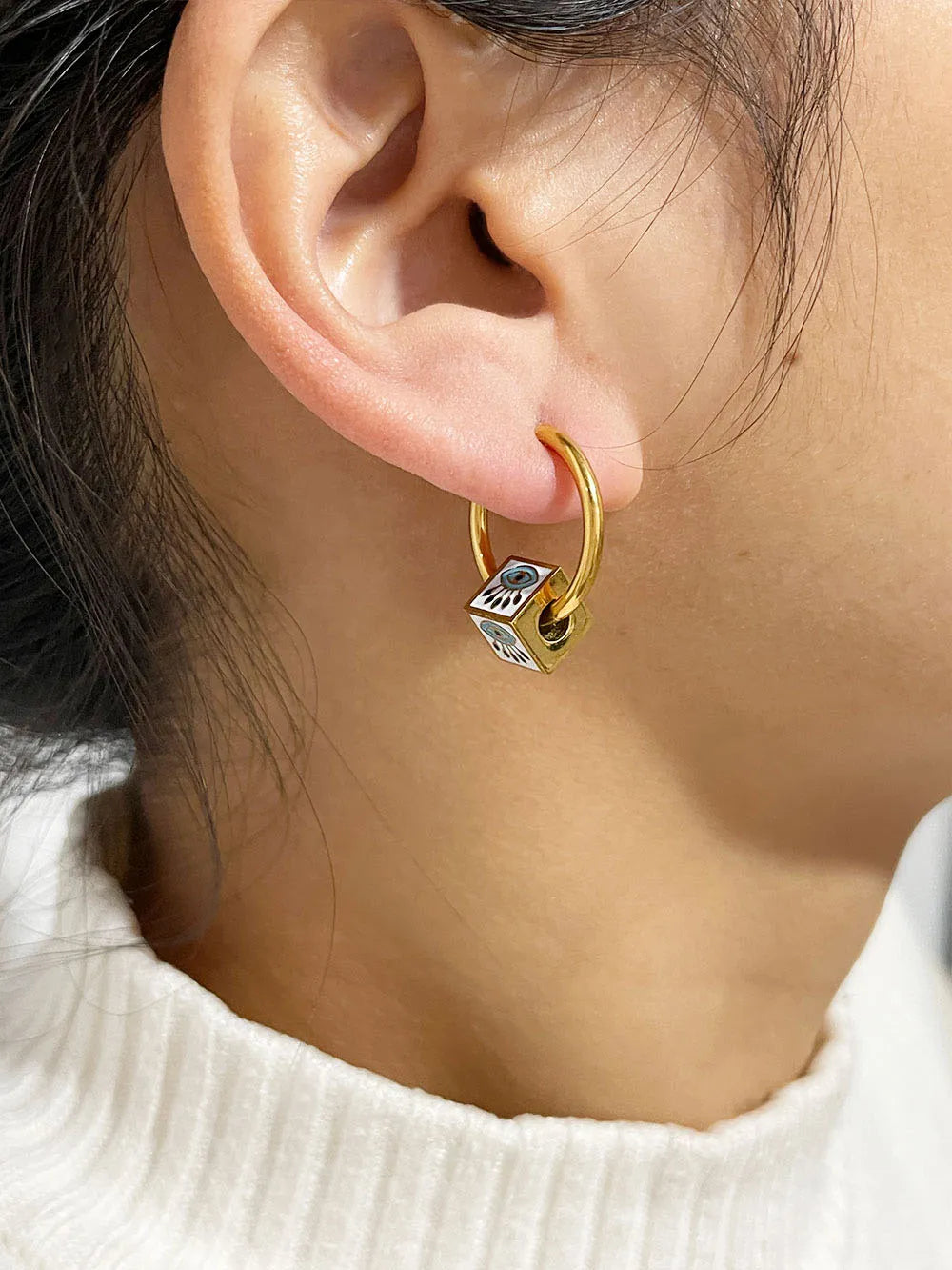 JuliaFashion-Multicolor Enamel Evil Eye Huggie Earrings