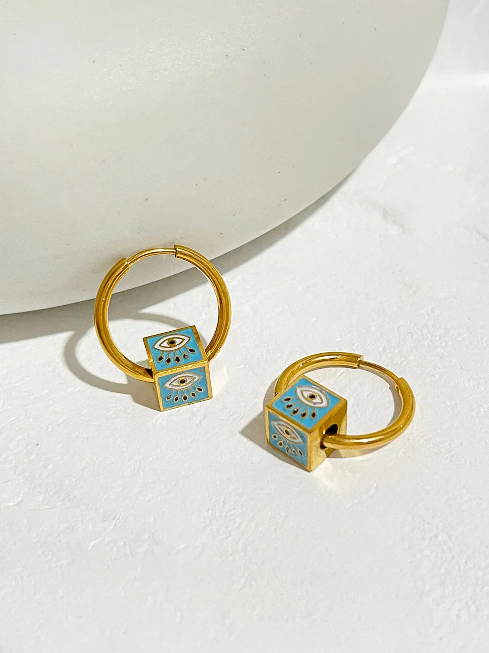 JuliaFashion-Multicolor Enamel Evil Eye Huggie Earrings