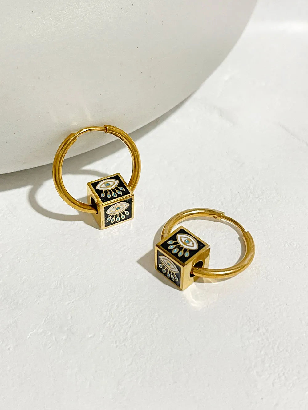 JuliaFashion-Multicolor Enamel Evil Eye Huggie Earrings