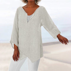 JuliaFashion - 2024 Women's V-Neck Long Sleeve Tunic Shirts Loose Casual T Shirt