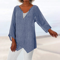 JuliaFashion - 2024 Women's V-Neck Long Sleeve Tunic Shirts Loose Casual T Shirt