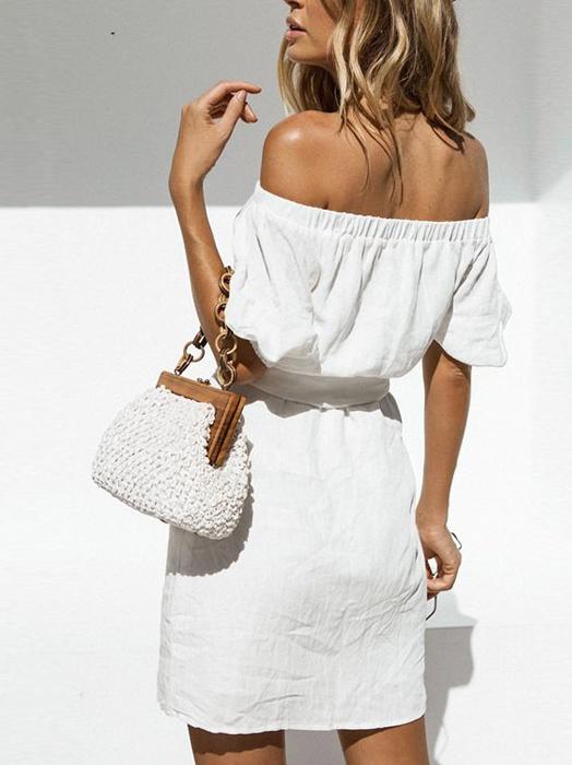 JuliaFashion - 2024 Proper Lady Off-The-Shoulder Buttondown Mini Dress