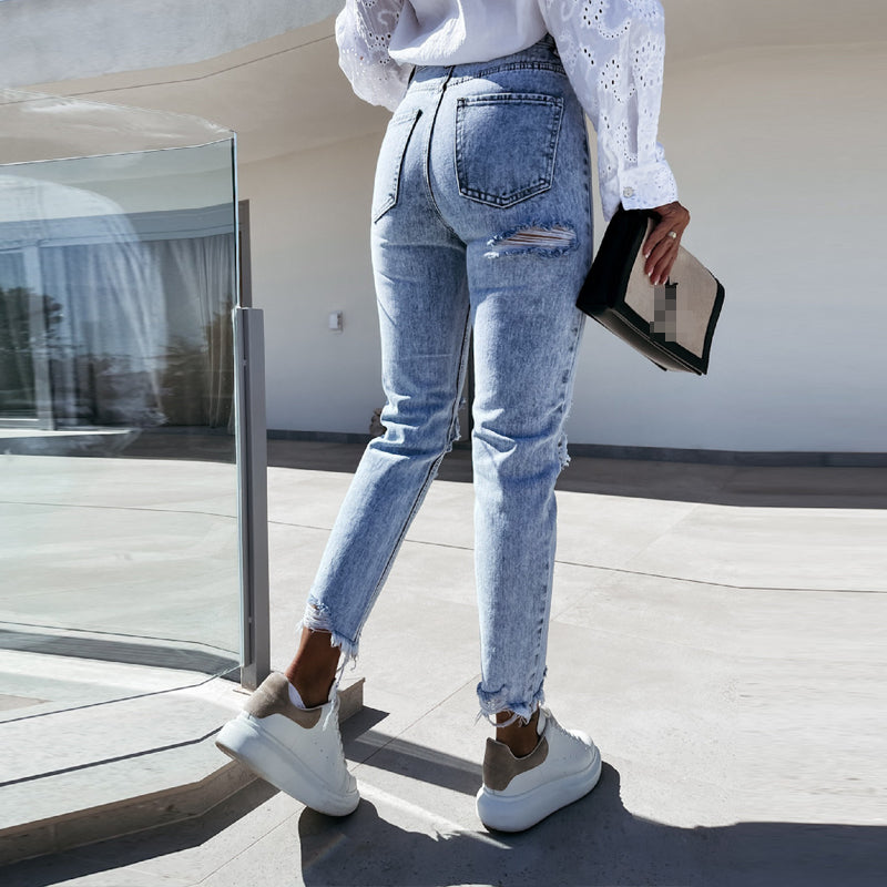 JuliaFashion - 2024 Women High Waist Retro Skinny Blue Denim Trousers