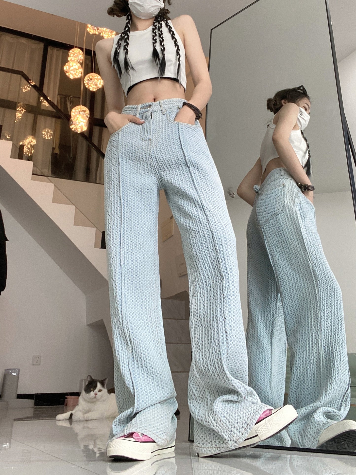 JuliaFashion - 2024 SURMIITRO Spring Casual Boyfriend Jeans Women Korean Fashion Loose High Waist Pants