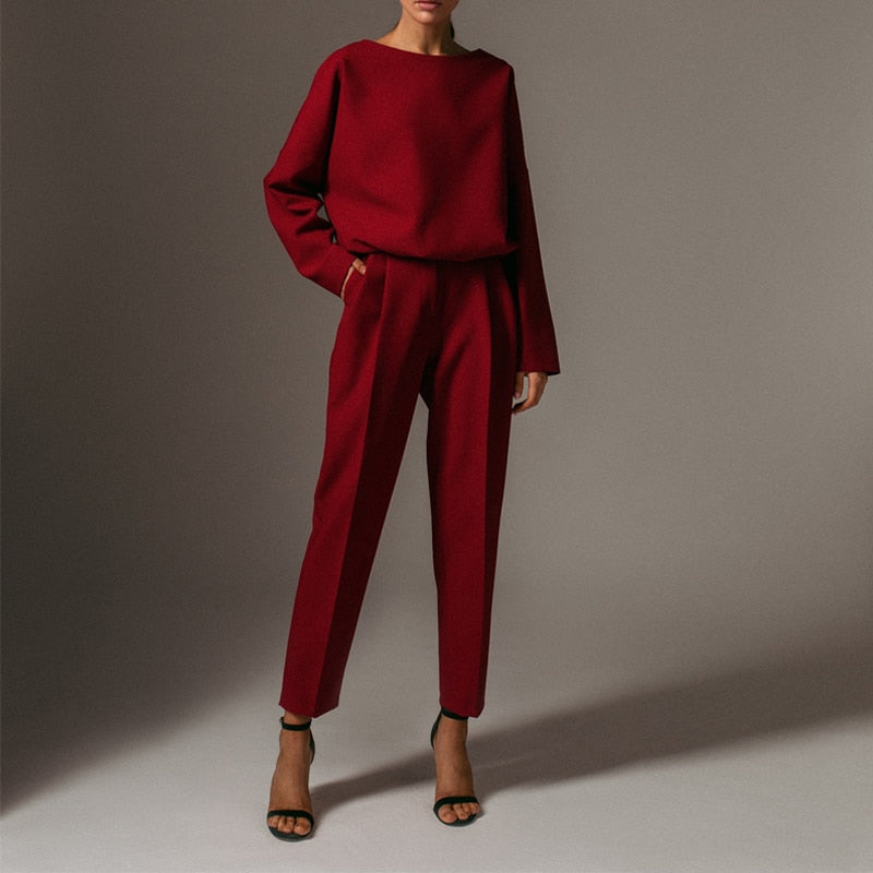 JuliaFashion-Casual O-Neck Solid Color 2 Piece Sets