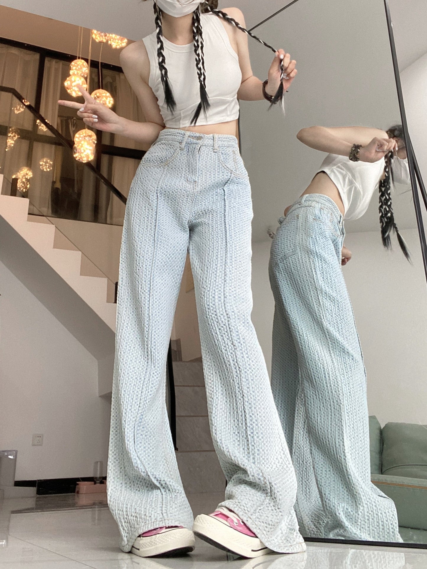 JuliaFashion - 2024 SURMIITRO Spring Casual Boyfriend Jeans Women Korean Fashion Loose High Waist Pants