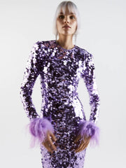 JuliaFashion-O-Neck Luxury Sequin Feather Bodycon Dress