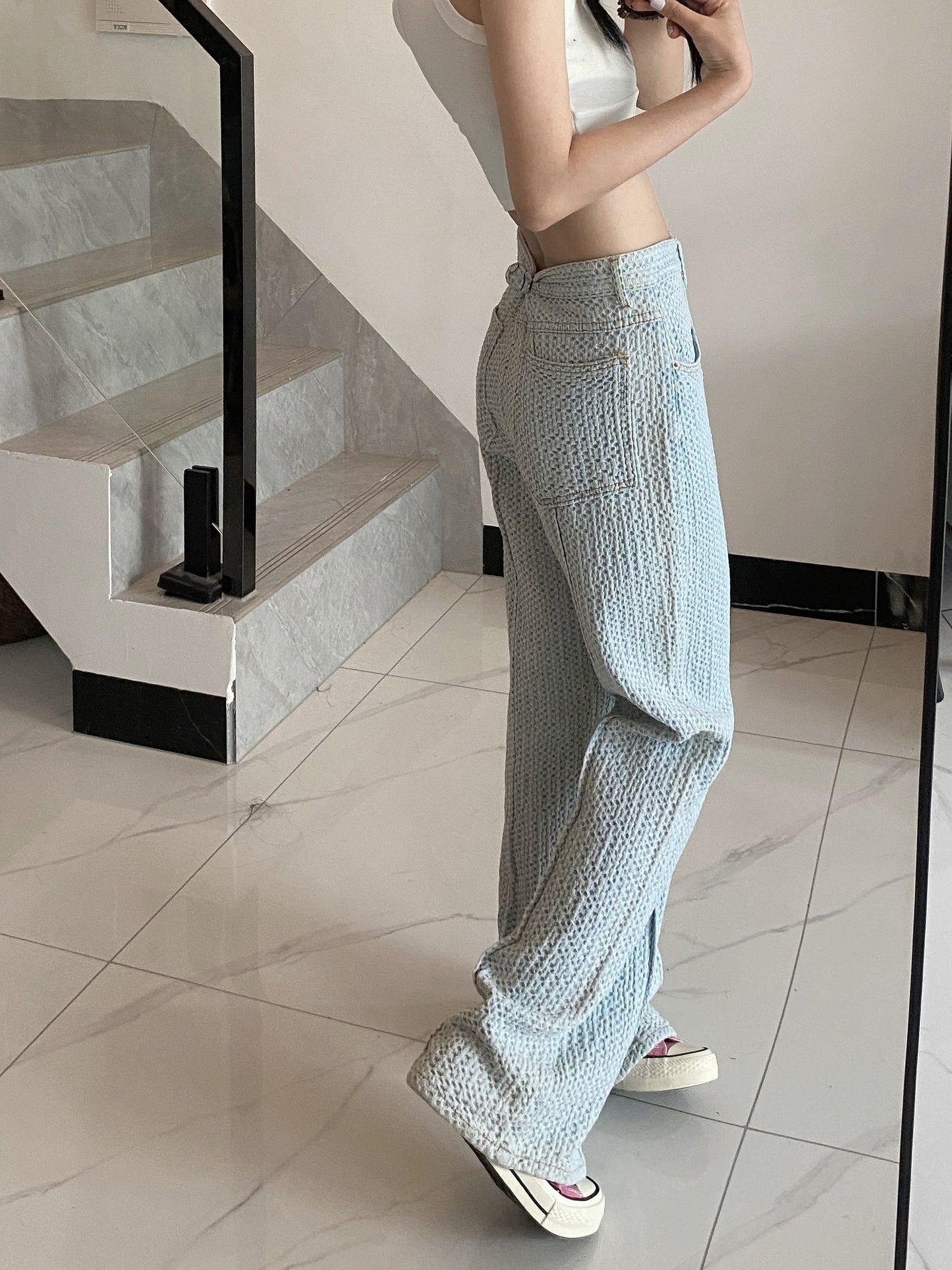JuliaFashion - 2024 SURMIITRO Spring Casual Boyfriend Jeans Women Korean Fashion Loose High Waist Pants