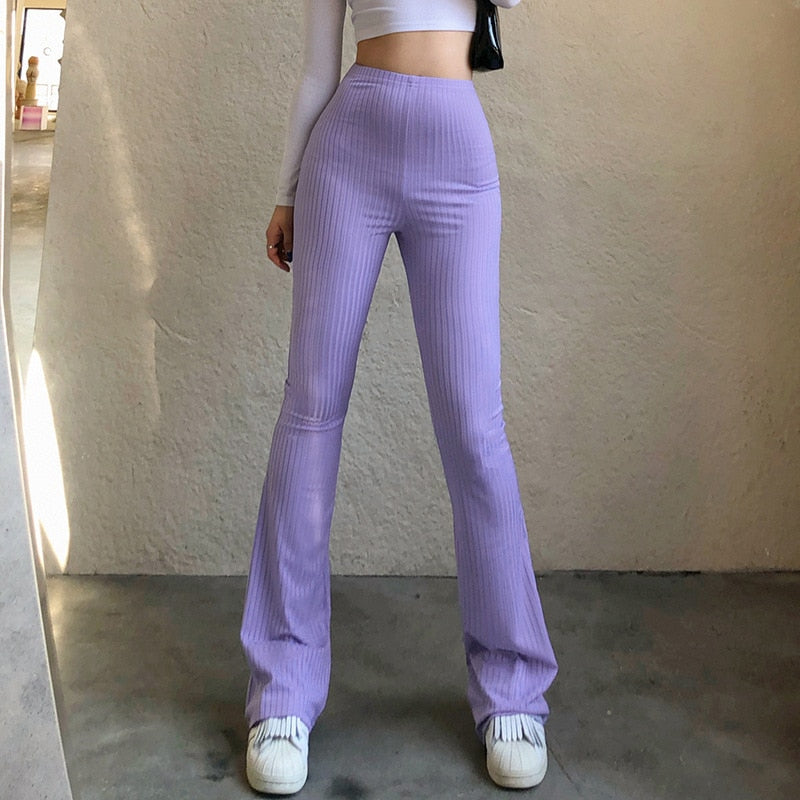 JuliaFashion - 2024 Streetwear Slim High Waist Capris Sexy Bell Bottom