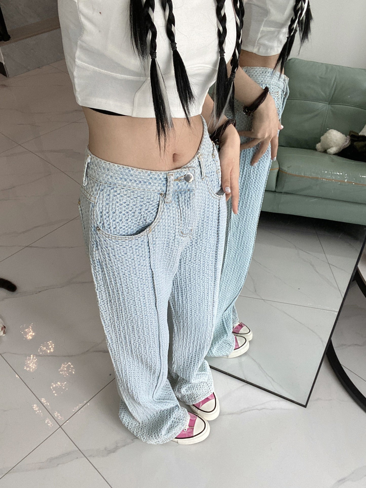 JuliaFashion - 2024 SURMIITRO Spring Casual Boyfriend Jeans Women Korean Fashion Loose High Waist Pants