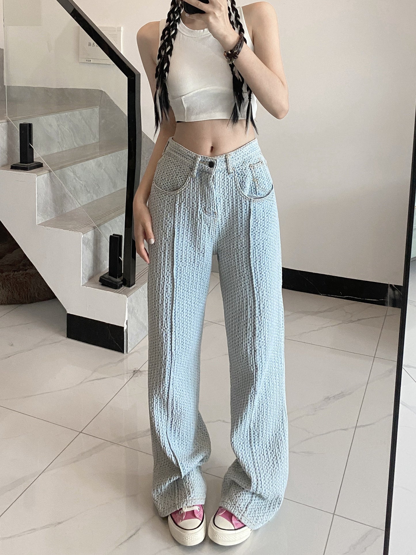 JuliaFashion - 2024 SURMIITRO Spring Casual Boyfriend Jeans Women Korean Fashion Loose High Waist Pants