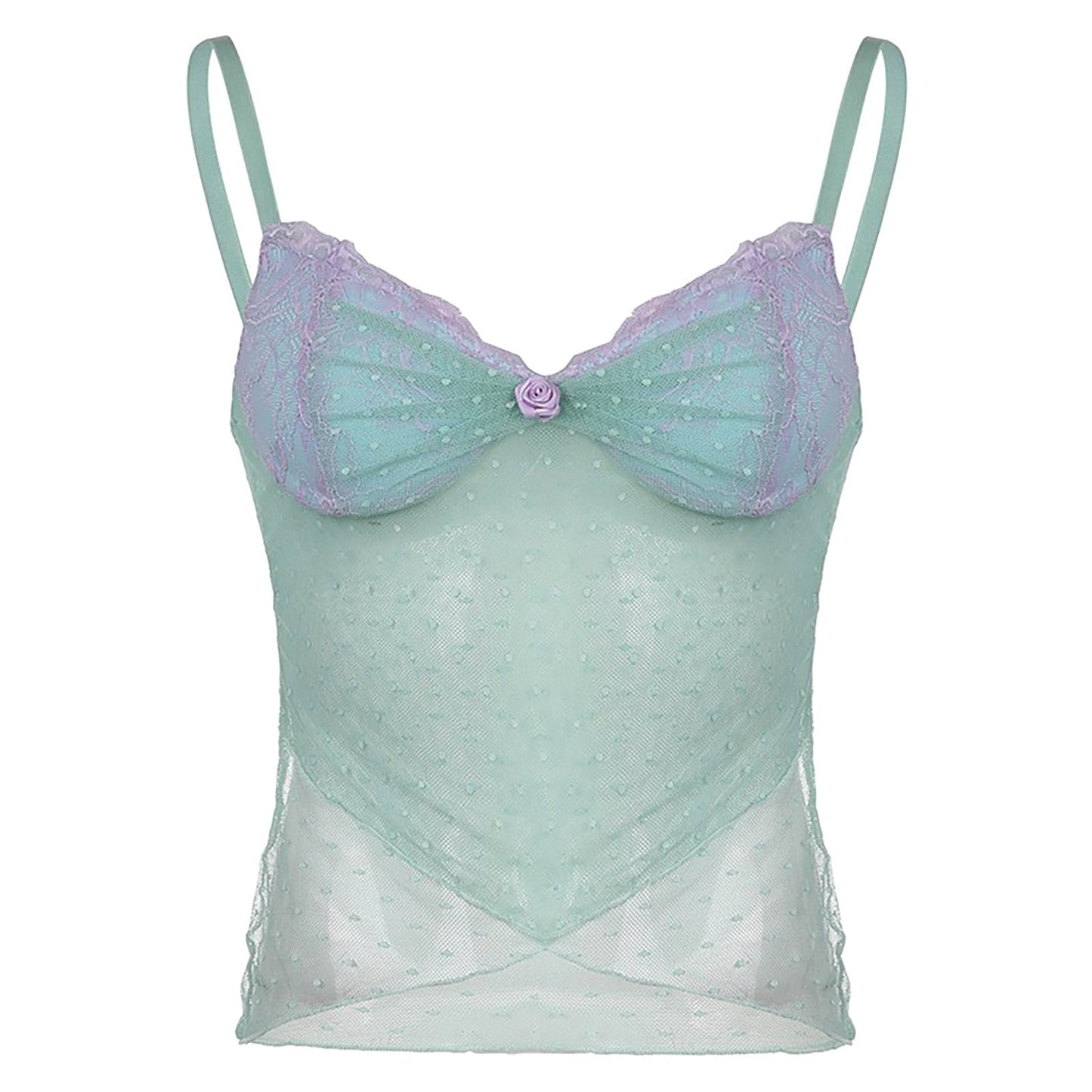JuliaFashion - 2024 Y2K Mesh Polka Dot Floral Cami Tops