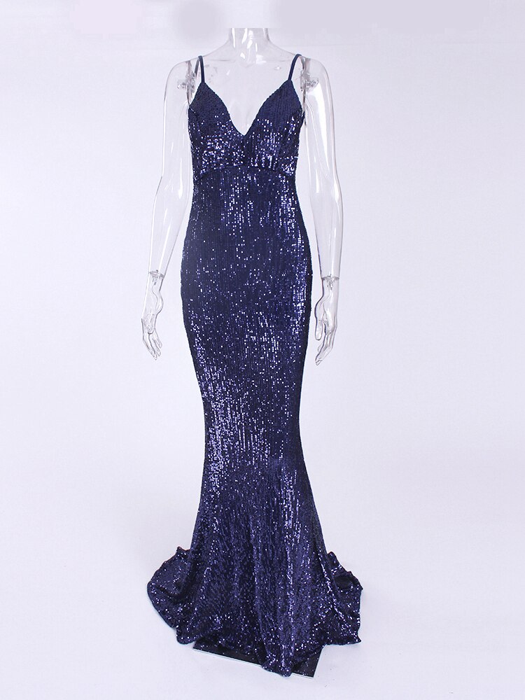 JuliaFashion - Sequined Evening Backless Deep V-Neck Wedding Dress