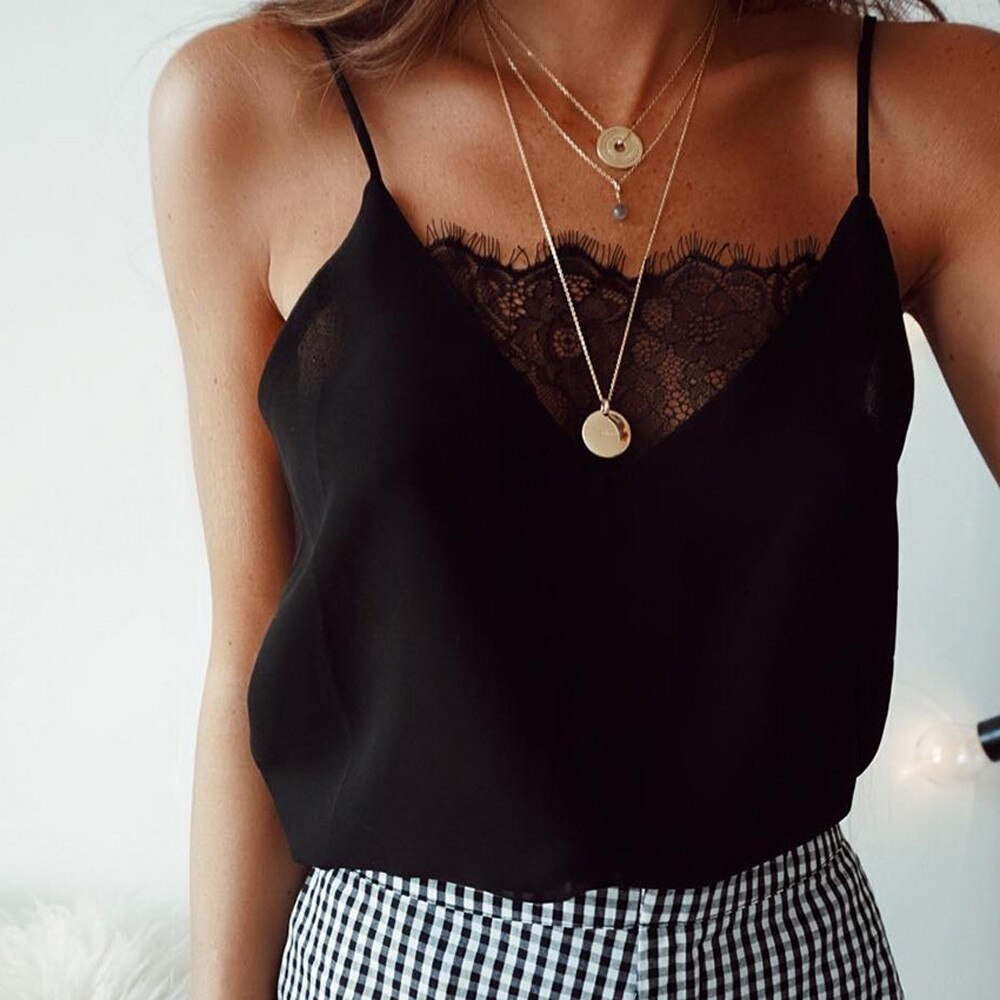 JuliaFashion - Wild Solid Color Lace Cami Tops