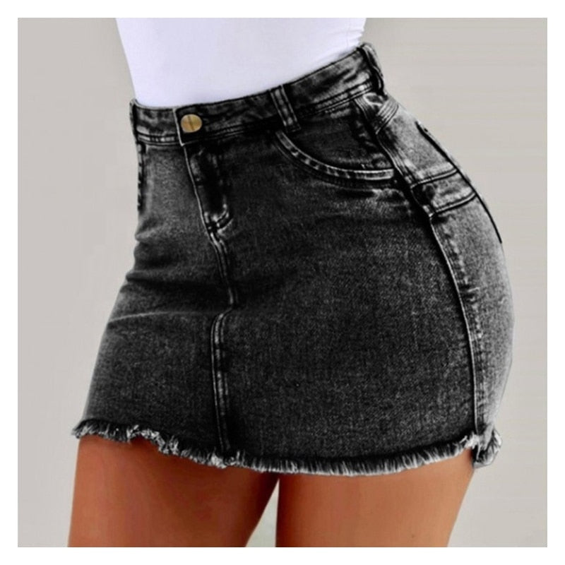 JuliaFashion - 2024 Sexy Solid Color Denim Mini Skirt