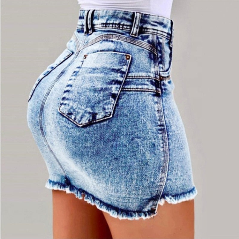 JuliaFashion - 2024 Sexy Solid Color Denim Mini Skirt