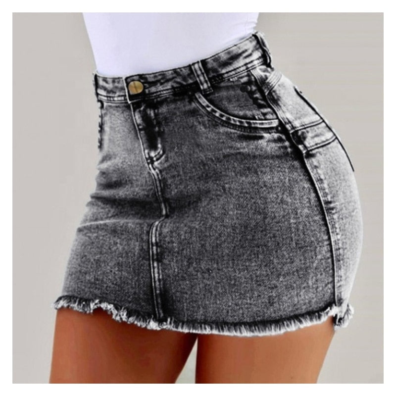 JuliaFashion - 2024 Sexy Solid Color Denim Mini Skirt