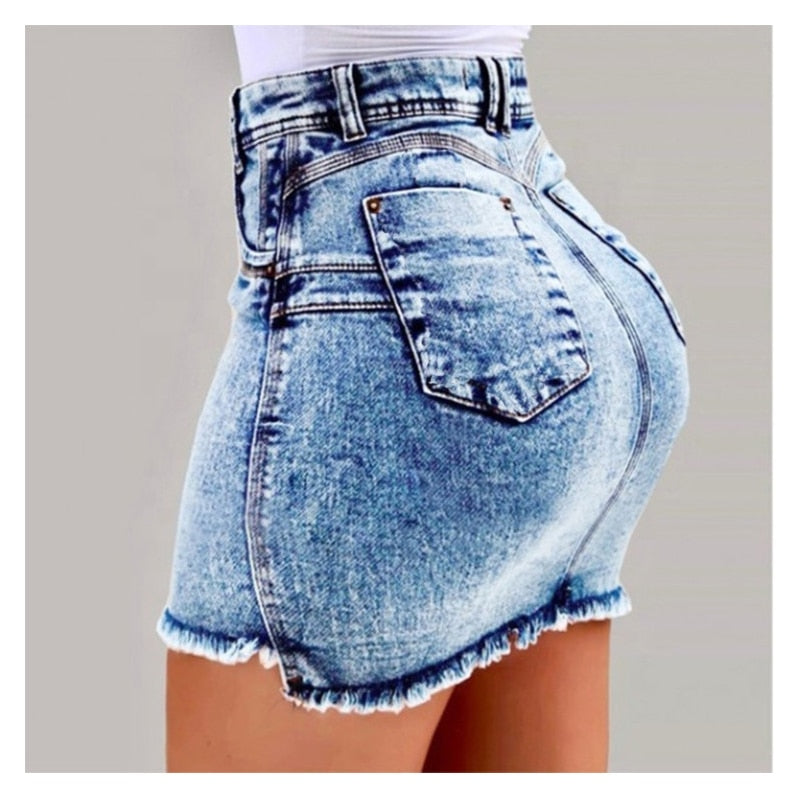 JuliaFashion - 2024 Sexy Solid Color Denim Mini Skirt