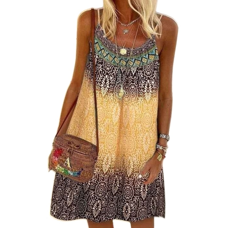 JuliaFashion - 2024 Spaghetti Strap O-Neck A-Line Mini Swing Dress