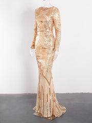 JuliaFashion-Gown Geometric Pattern Stretch Evening Party Dress