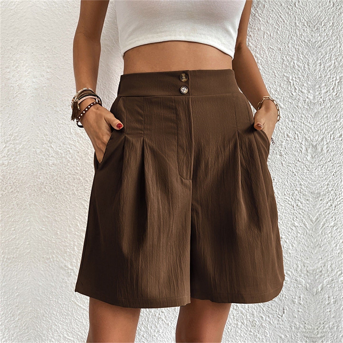JuliaFashion - 2024 Slim Buttoned Solid Casual Short Shorts