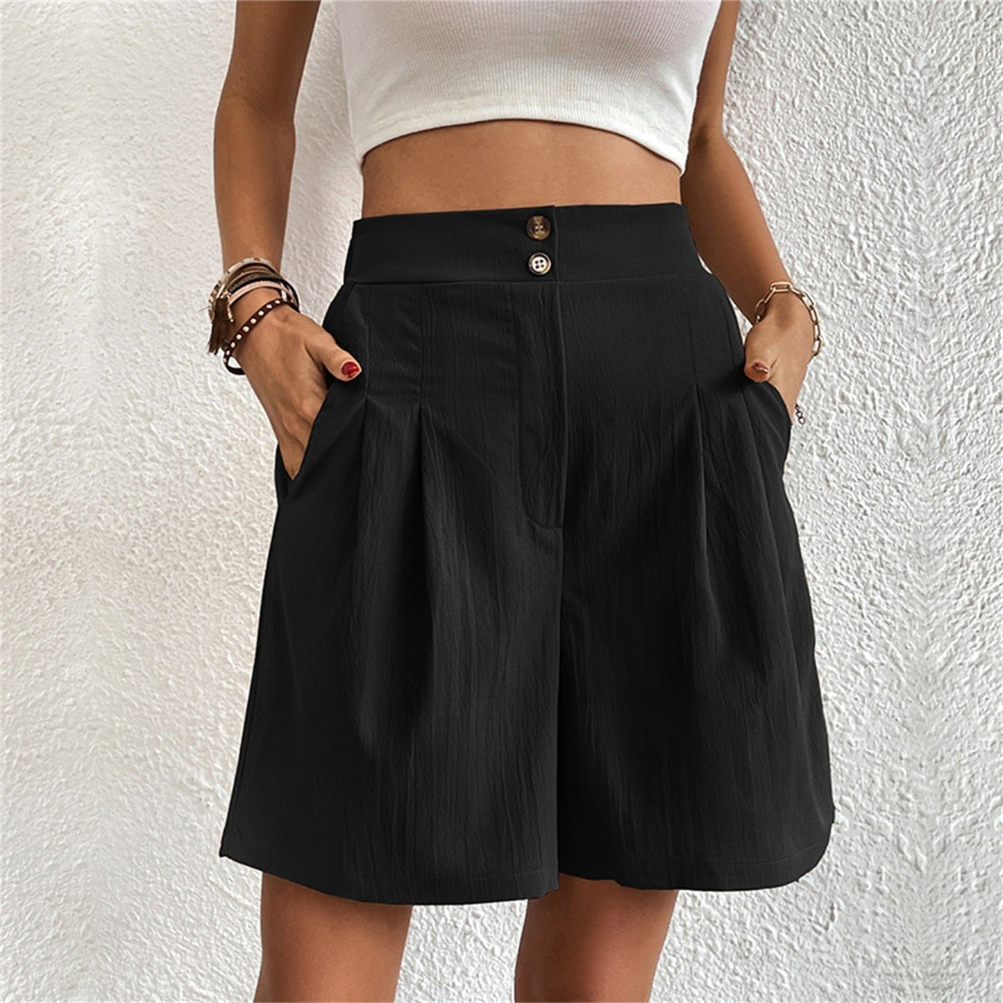 JuliaFashion - 2024 Slim Buttoned Solid Casual Short Shorts
