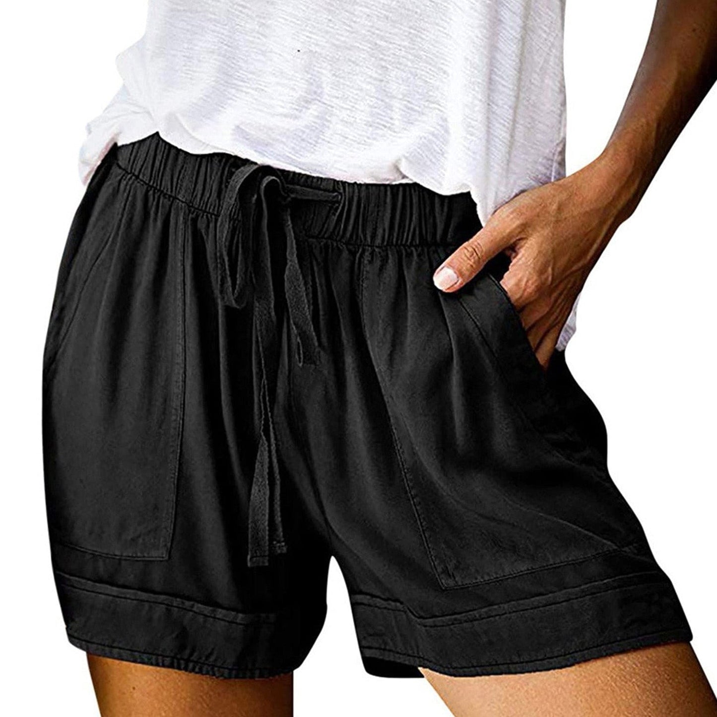 JuliaFashion-Elastic Waist Drawstring Loose Short