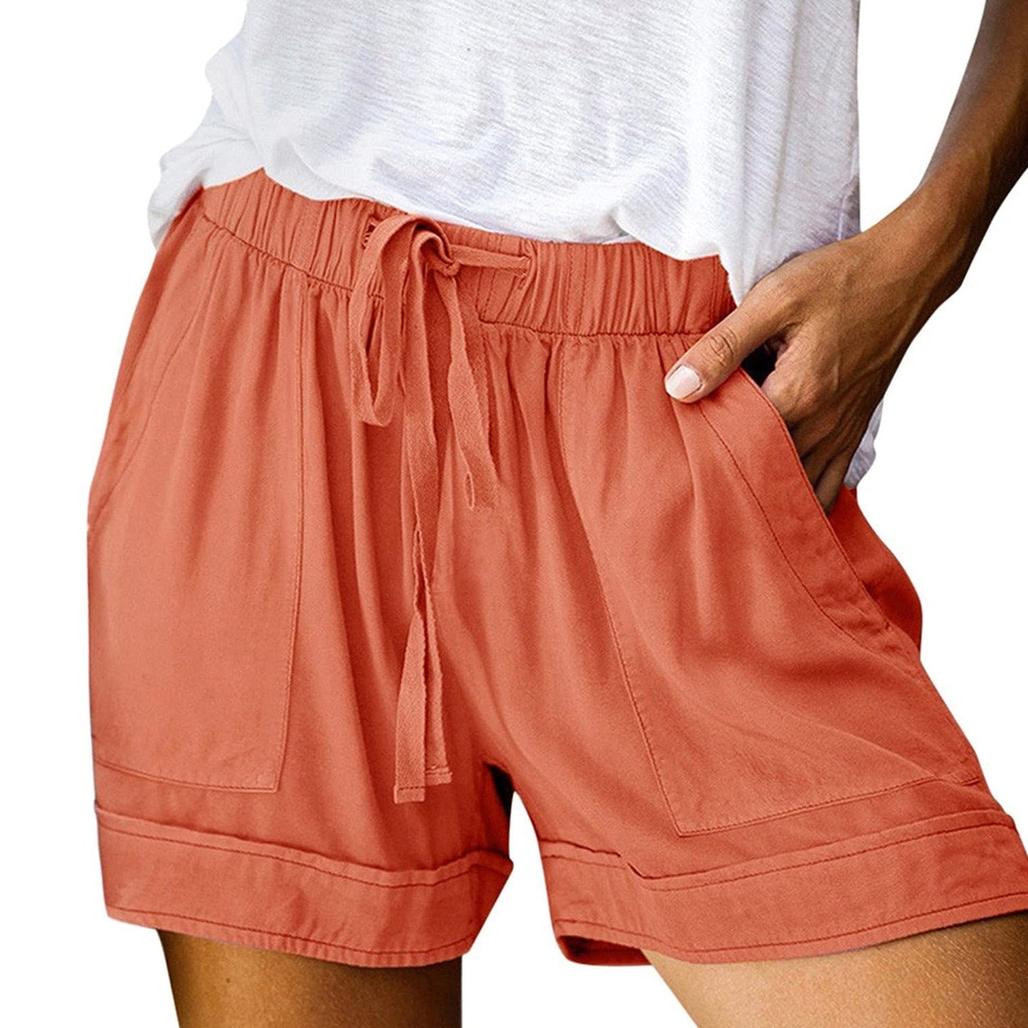 JuliaFashion-Elastic Waist Drawstring Loose Short