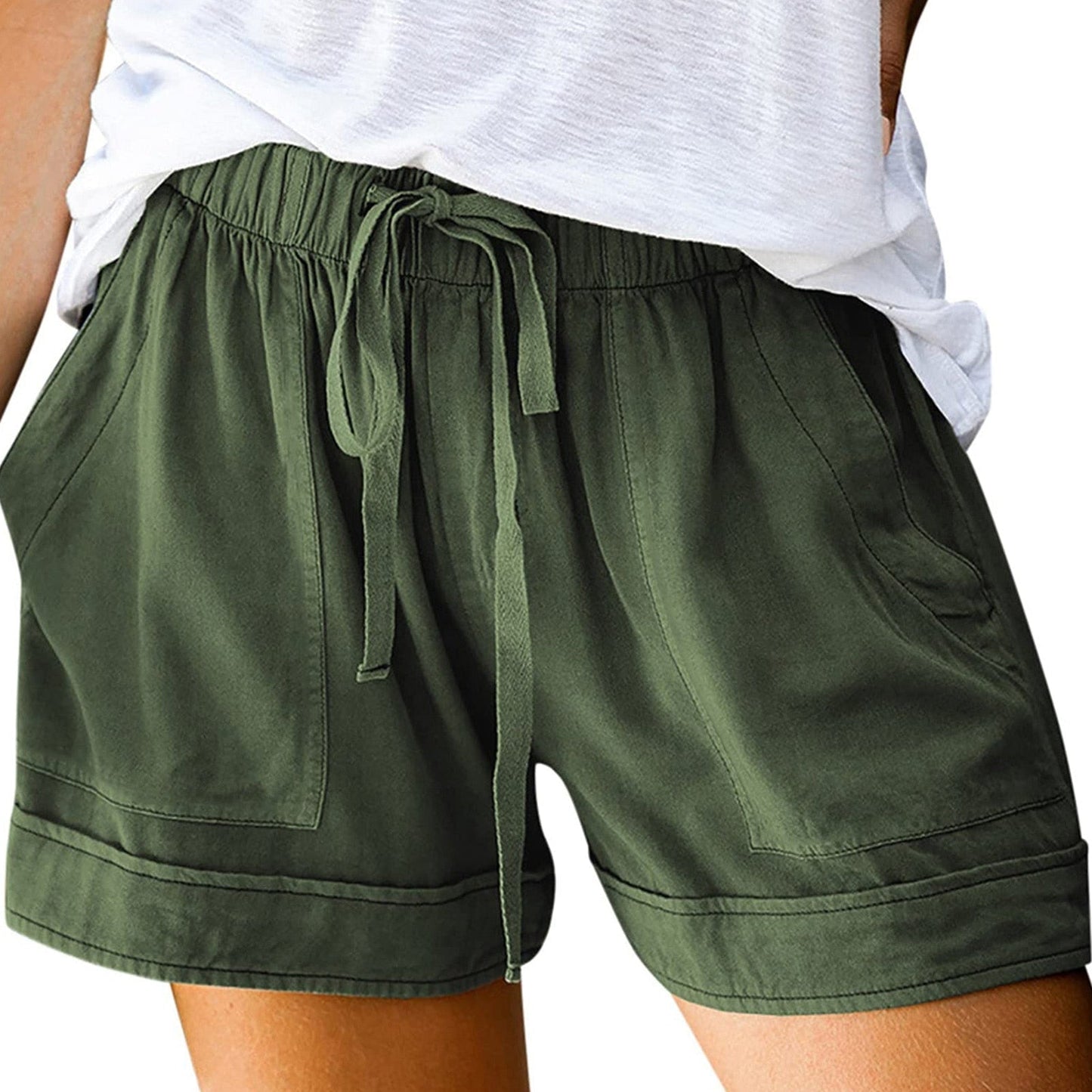 JuliaFashion-Elastic Waist Drawstring Loose Short