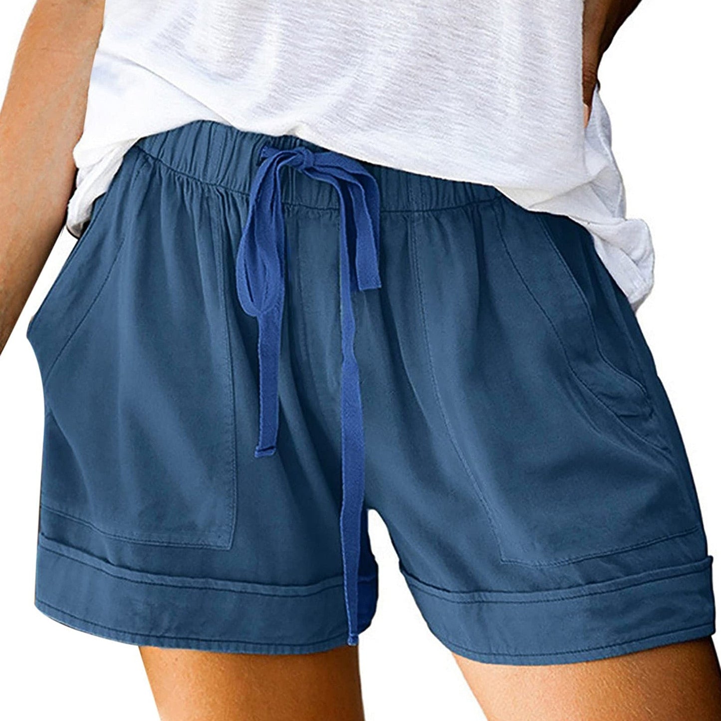 JuliaFashion-Elastic Waist Drawstring Loose Short