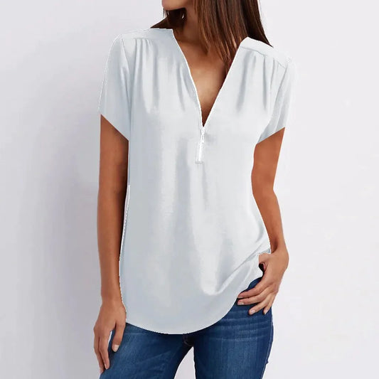 JuliaFashion - 2024 Zipper V Neck Summer Blouses