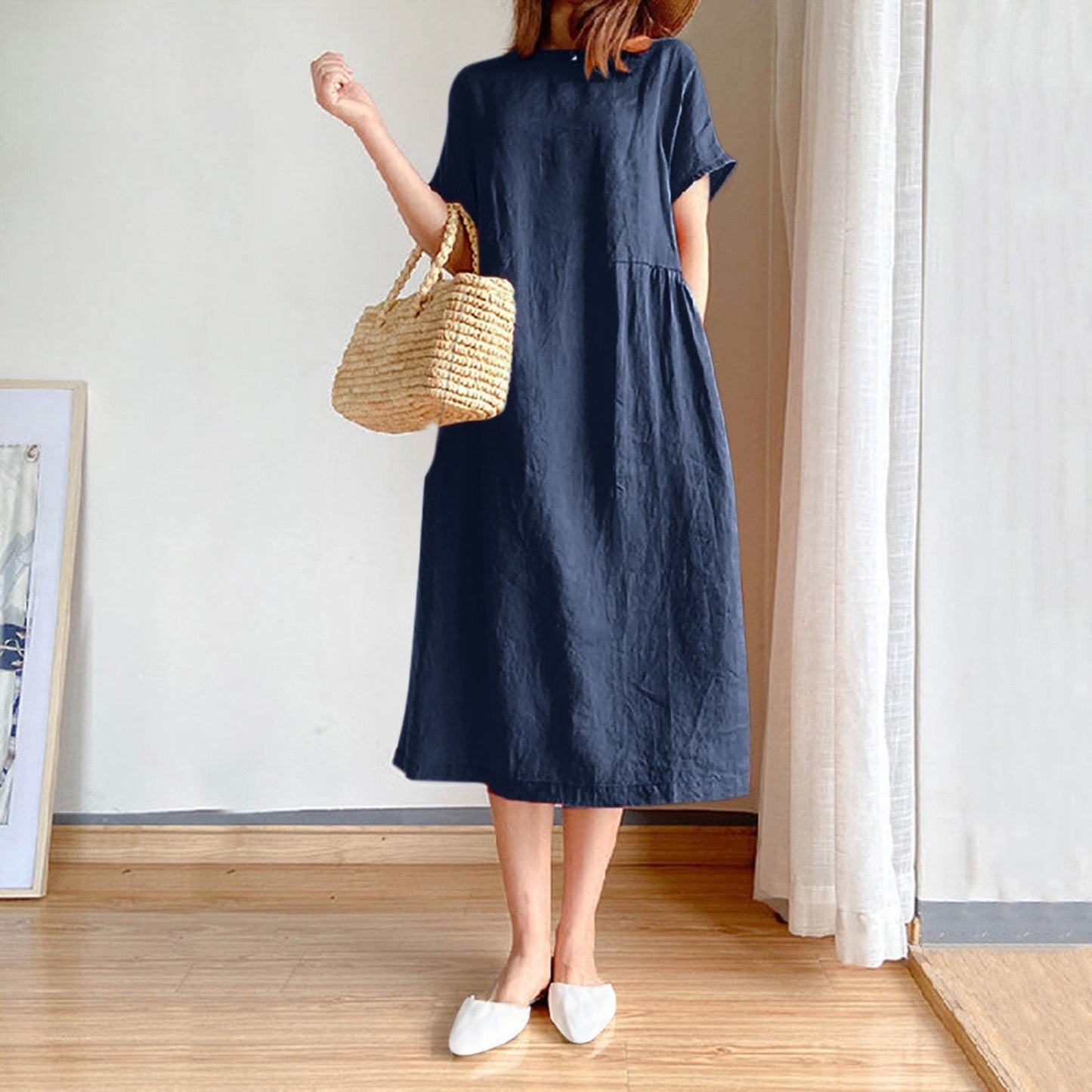 JuliaFashion - 2024 Short Sleeve Casual Loose Midi Dress