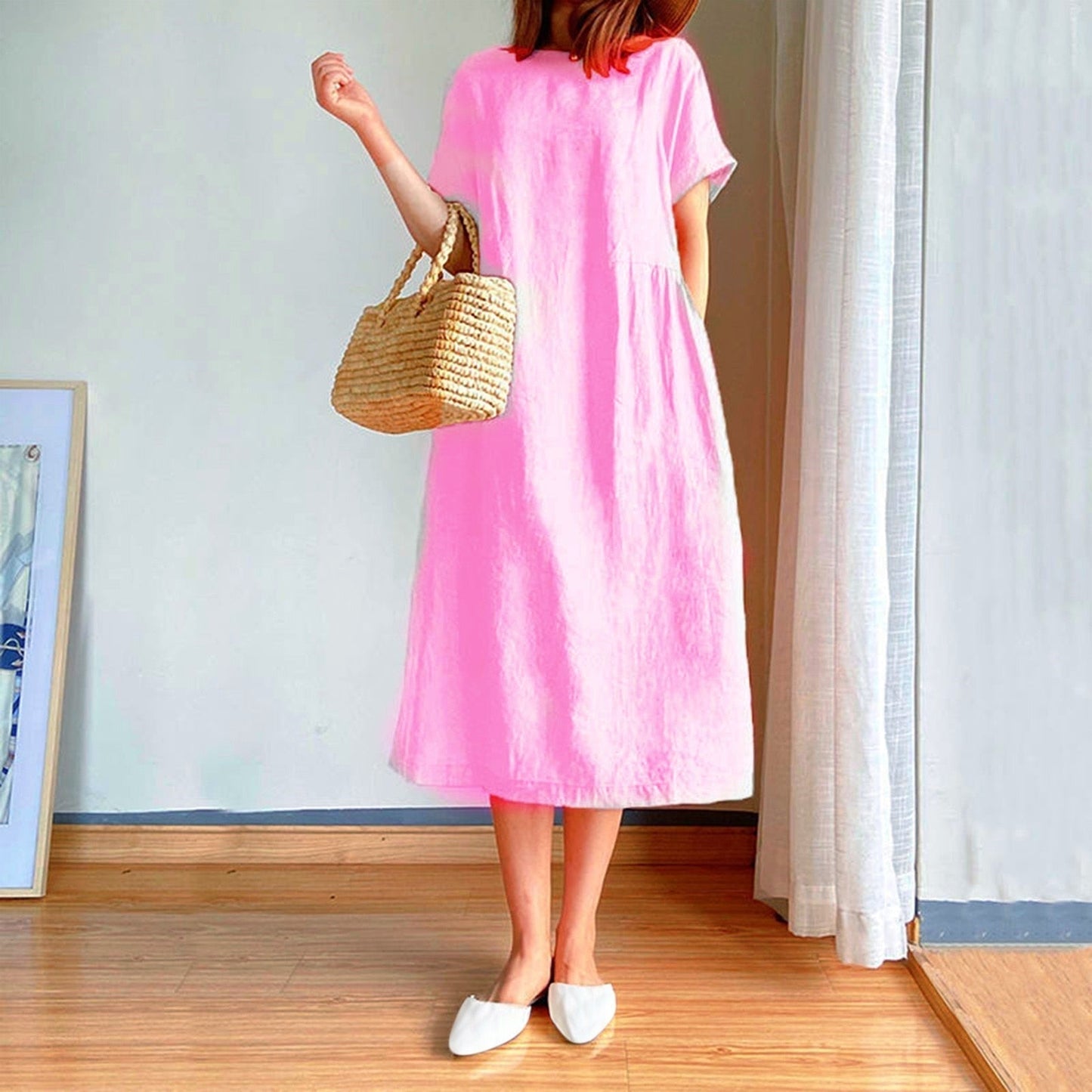 JuliaFashion - 2024 Short Sleeve Casual Loose Midi Dress