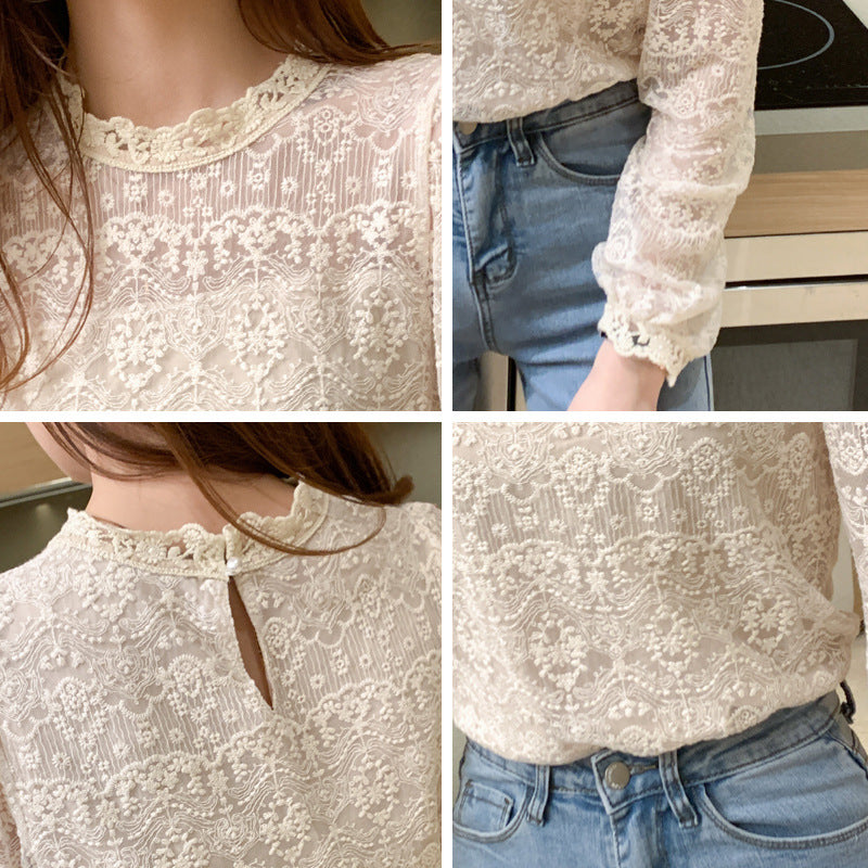 Women French Lace Long Sleeve T-shirts
