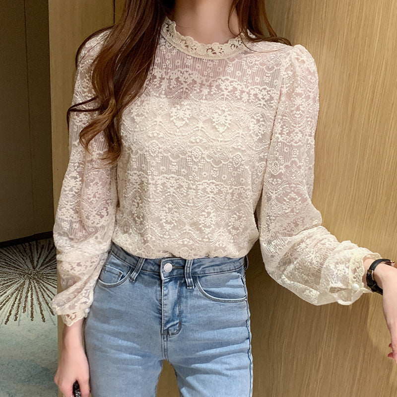 Women French Lace Long Sleeve T-shirts