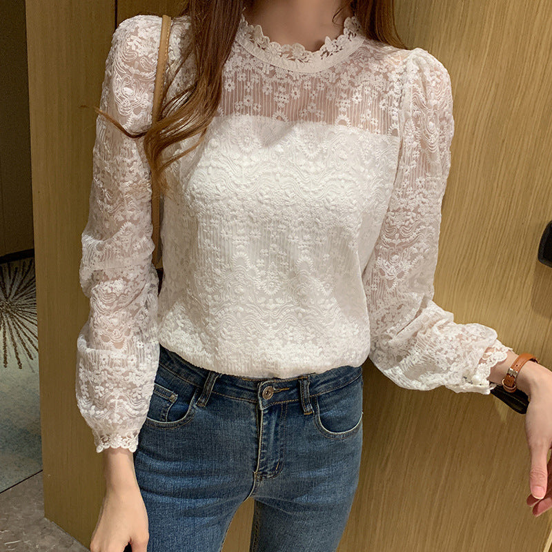 Women French Lace Long Sleeve T-shirts