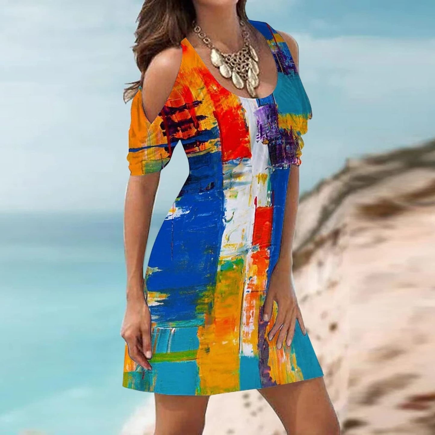 JuliaFashion - 2024 Sexy Short Sleeve Summer Boho Dress