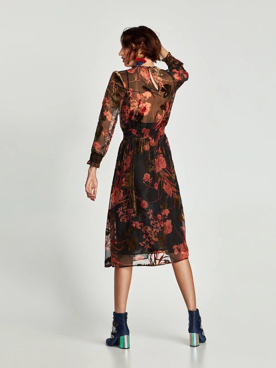 JuliaFashion - 2024 Weekend Getaway Floral Mesh Midi Dress