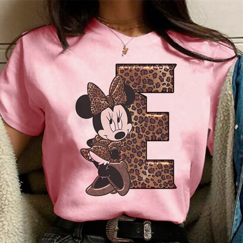 JuliaFashion - 2024 White Tshirts Minnie Mouse Font A B C D E F G Short Sleeve